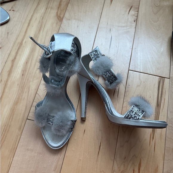 Rene Caovilla Limited Edition Silver Fur-Accented Heels - Picture 6 of 10